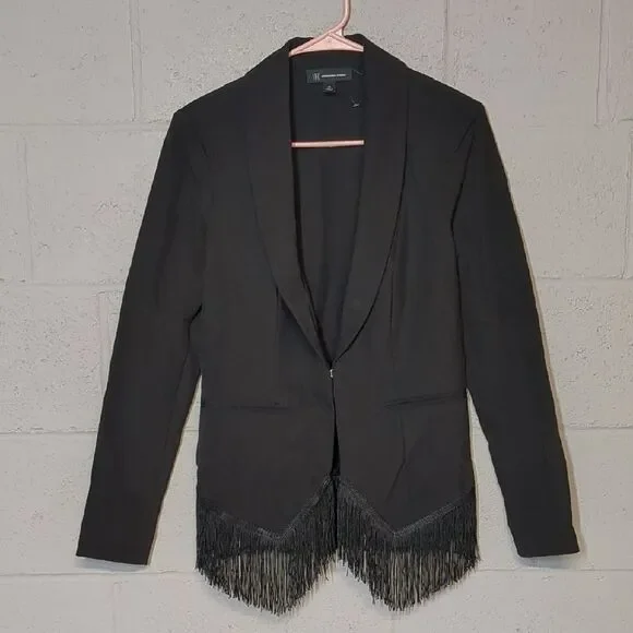 Women's I.N.C. Black Fitted Blazer Fringe Trim Size XS EUC - Picture 2 of 7